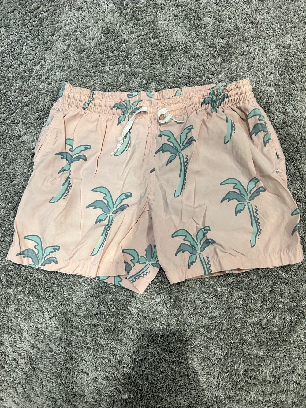 chubbies Pink Classic Swim Trunks with Teal Palm Print 5.5”